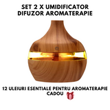 Set 2 x Umidificator si Difuzor de aromaterapie, 3 culori ambientale, capacitate 300 ml + CADOU 12 Uleiuri Esentiale Pentru Aromaterepie