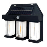 Set Lampi solare de perete cu 3 becuri LED si 3 moduri de iluminare, senzor de miscare, IP65, negru