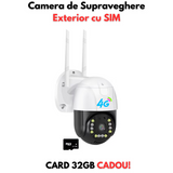 Camera de Supraveghere Exterior cu SIM 4G+Ethernet, Rotativa, Senzor de miscare, 3MP, HD + Card CADOU