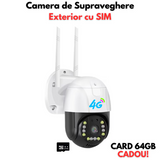 Camera de Supraveghere Exterior cu SIM 4G+Ethernet, Rotativa, Senzor de miscare, 3MP, HD + Card CADOU