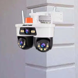 Cameră Supraveghere WiFi Jortan 9MP, 3 Lentile, Dual Head, PTZ 355°, Night Vision Color, IP66, Audio Bidirecțional, Yoosee App