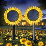 Set 2 Lămpi Solare Floarea-Soarelui pentru Grădină, Montaj 2 în 1, IP67, Lumină Alb Cald
