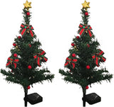 Set de 2 Lampa solara pentru gradina, LED, forma de brad, waterproof, cu tarus, 68cm inaltime, multicolor