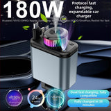 Încărcător auto rapid cu lumină ambientală înstelată, pad aromat și difuzor cu aburi, Bluetooth MP3 player, cablu de date retractabil
