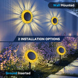 Set 2 Lămpi Solare Floarea-Soarelui pentru Grădină, Montaj 2 în 1, IP67, Lumină Alb Cald