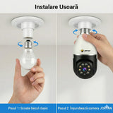 Camera Wifi tip Bec Jortan 2 Megapixeli Instalare Usoara, Rotire 360 Grade, Smart Tracking 9296HJB + Card 32GB Inclus