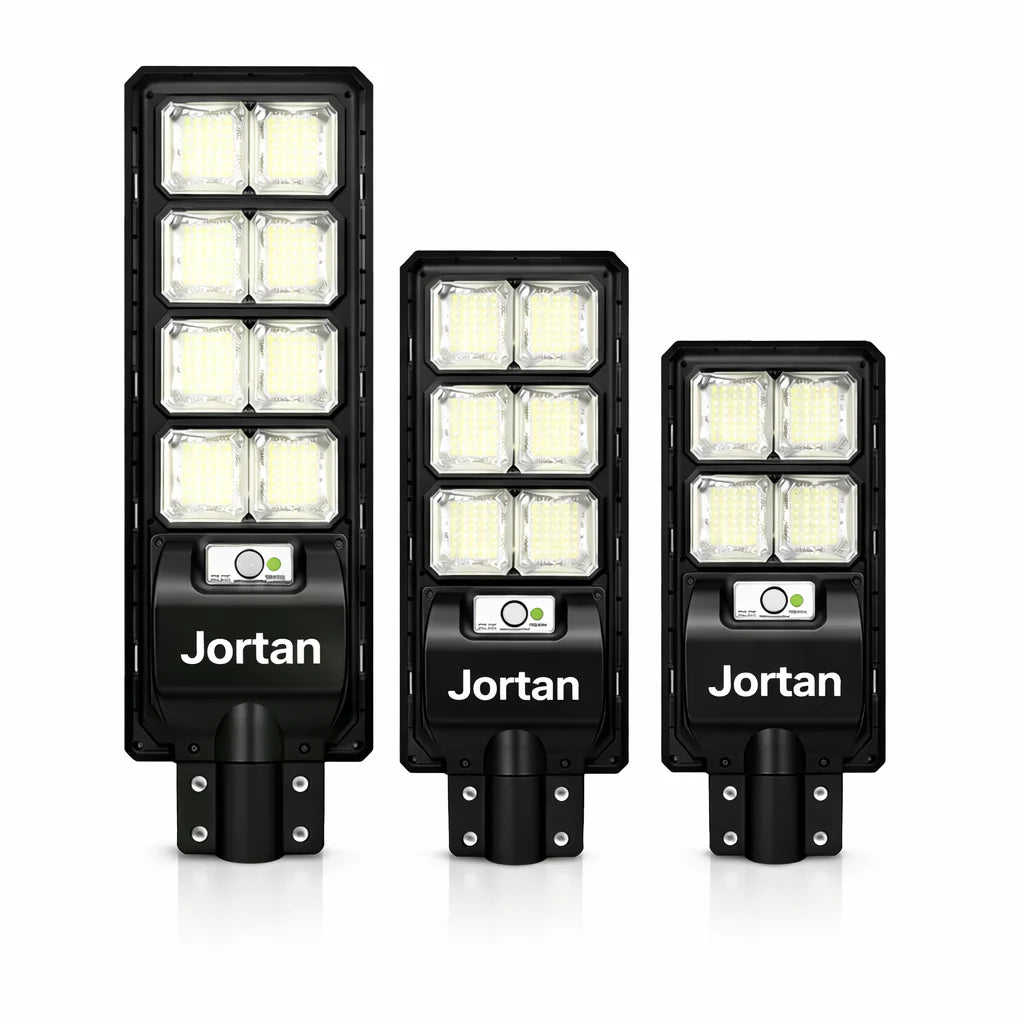 Lampa Solara Jortan 400W/300W/200W - Stradala cu Senzor de Lumina, Telecomanda si Picior Metalic