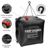 Dus Portabil cu Incalzire Solara, 20L, pentru Camping, Maner Agatare