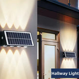 SET 3+1! LAMPI SOLARE BIDIRECTIONALE CU LUMINA SUS - JOS , 8 LED LUMINA ALB CALD SI RECE
