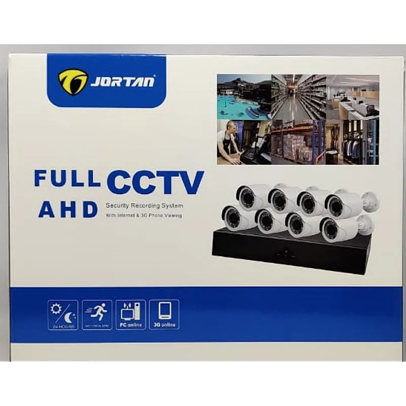 Kit de supraveghere JORTAN cu 8 camere CCTV AHD 1080P + DVR + Hard Disk 500GB CADOU