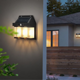 Set Lampi solare de perete cu 3 becuri LED si 3 moduri de iluminare, senzor de miscare, IP65, negru
