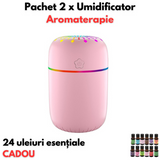 Set 2 x Umidificator H2O cu Difuzor de Aroma + 24 Uleiuri esentiale CADOU