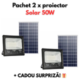 Pachet Proiector Solar Jortan 50W , IP66 , Indicator Baterie , Telecomanda , 6500k + Cadou Surpriza