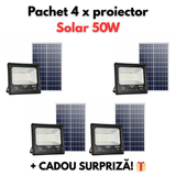 Pachet Proiector Solar Jortan 50W , IP66 , Indicator Baterie , Telecomanda , 6500k + Cadou Surpriza