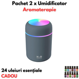 Set 2 x Umidificator H2O cu Difuzor de Aroma + 24 Uleiuri esentiale CADOU