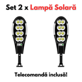 Set 2 x Lampă stradală solară Jortan COB 400W cu senzor de mișcare, colector solar încorporat și telecomandă