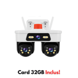 Camera Supraveghere WiFi/LAN Jortan, 3 Lentile, 9MP, Cap Dublu PTZ 355°, Night Vision, IP66 + Card 32GB