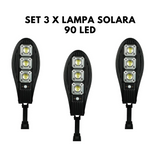 Set 3 x Lampa Solara stradala 90 LED-uri, 3 moduri de functionare, cu telecomanda