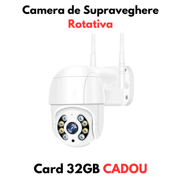 Camera de Supraveghere Rotativa Jortan, Exterior, 1080p, WiFi, IP66 + Card de Memorie 32GB CADOU