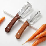 Curatator legume si fructe, 2 piese, lama ascutita, maner lemn, multifunctional, natural