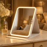 Oglindă cosmetică LED tip tabletă, pliabilă, cu control tactil și 3 moduri de iluminare