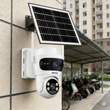 Camera de Supraveghere cu 2 Lentile 6MP, 4G, Panou Solar, 18.000mA PTZ 355°, Jortan 4GHD, IP66, HD, 1920 x 1080 Pixeli, Aplicatie Yoosee + Card 32GB CADOU - ALB/GRI