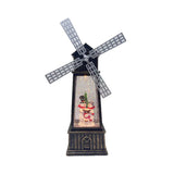 Decoratiune Craciun, Figurina Moara de Vant cu Mos Craciun, functie muzicala, zapada in miscare, cu baterii, Negru/Auriu, 3 Modele
