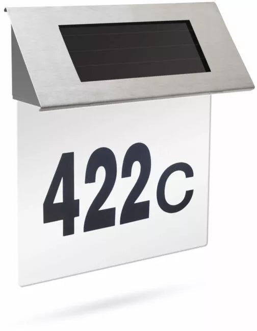 Numar de casa cu panou solar plexiglas transparent LED alb rece 18 x 20 cm