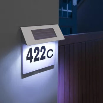 Numar de casa cu panou solar plexiglas transparent LED alb rece 18 x 20 cm