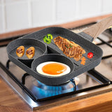Tigaie cu 3 Compartimente pentru Mic Dejun, Clătite, Pancakes și Ouă, Suprafață Antiaderentă, 34 cm, Gri