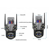 Cameră WiFi 12MP JORTAN, Quad Lens, Rotire 355°, Urmărire Automată, Alarmă cu Lumini, Vedere Nocturnă Color, IP66