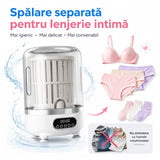 Mini masina de spalat rufe portabila, fara fir, capacitate 3 L, cu functie de stoarcere, 3 programe de spalare, reincarcabila, cu furtun de evacuare si cos de stoarcere, pentru lenjerie intima, camin, apartament, rulota, calatorii si camping