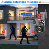 Cameră WiFi 12MP JORTAN, Quad Lens, Rotire 355°, Urmărire Automată, Alarmă cu Lumini, Vedere Nocturnă Color, IP66