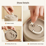 Set 4 caserole cu husa transport, 440 + 440 + 600 + 600 ml, interior otel inoxidabil 304, Potrivit pentru cuptorul cu microunde, Bej