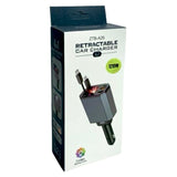 Incarcator auto 4 in 1, adaptor bricheta 12V-5V/2.4 QC/PD, cu cabluri retractabile si voltmetru
