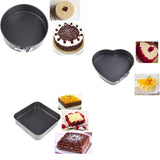 Pachet 1+1! Set 3 tavi pentru prajituri, torturi, Fund detasabil, Forma rotunda 26 cm, patrata 28 cm, inima 24 cm, Metal antiaderent, Coacere uniforma