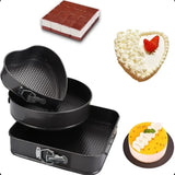 Pachet 1+1! Set 3 tavi pentru prajituri, torturi, Fund detasabil, Forma rotunda 26 cm, patrata 28 cm, inima 24 cm, Metal antiaderent, Coacere uniforma