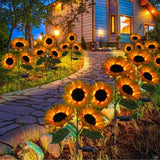 Set 4x Lămpi Solare LED pentru Grădină tip Floarea Soarelui, 10 Micro-LED-uri pe Floare, Înălțime 70 cm, Rezistente la Intemperii, IP65