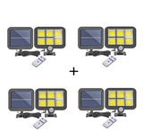 Set 4 lampi cu panou solar, 6 COB, 250 W, cu senzor de miscare, suport si telecomanda