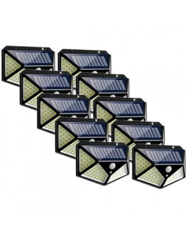 Azi la oferta! Set 10 x Lampa cu Incarcare Solara , Senzor de Miscare, 3 Moduri de Iluminare, 100 LED, Prindere pe Perete
